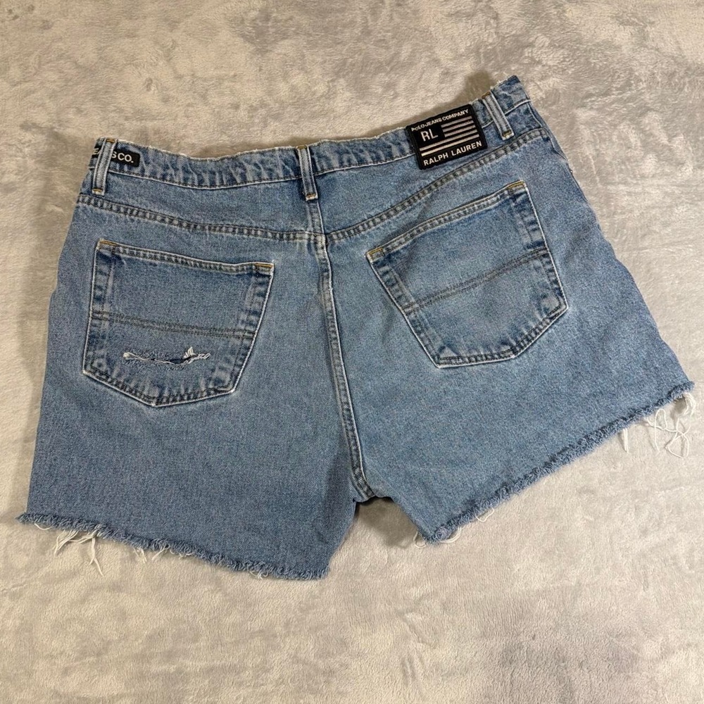 90s Vintage Polo Jeans Co. Ralph Lauren Denim Cutoff Shorts | Blue | 38 - Picture 6 of 7